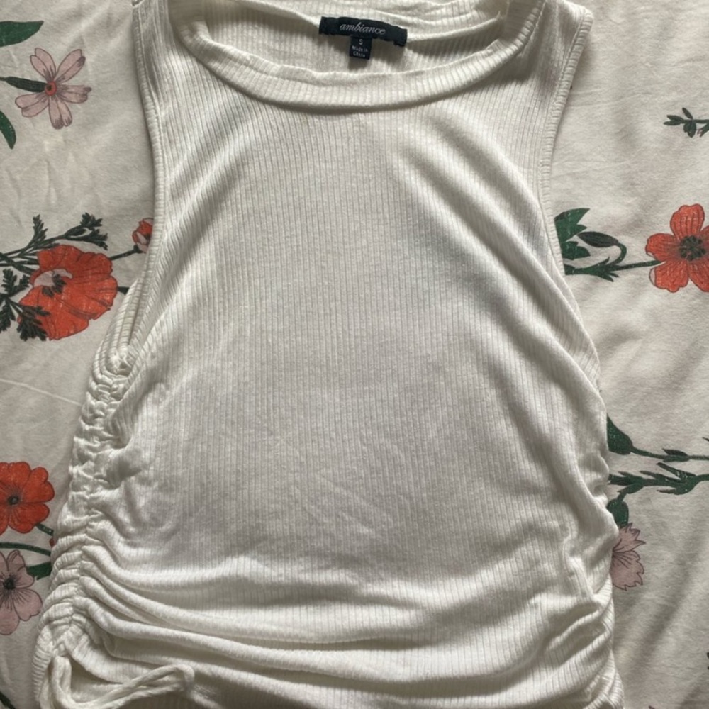 White Tank with Ruched Sides